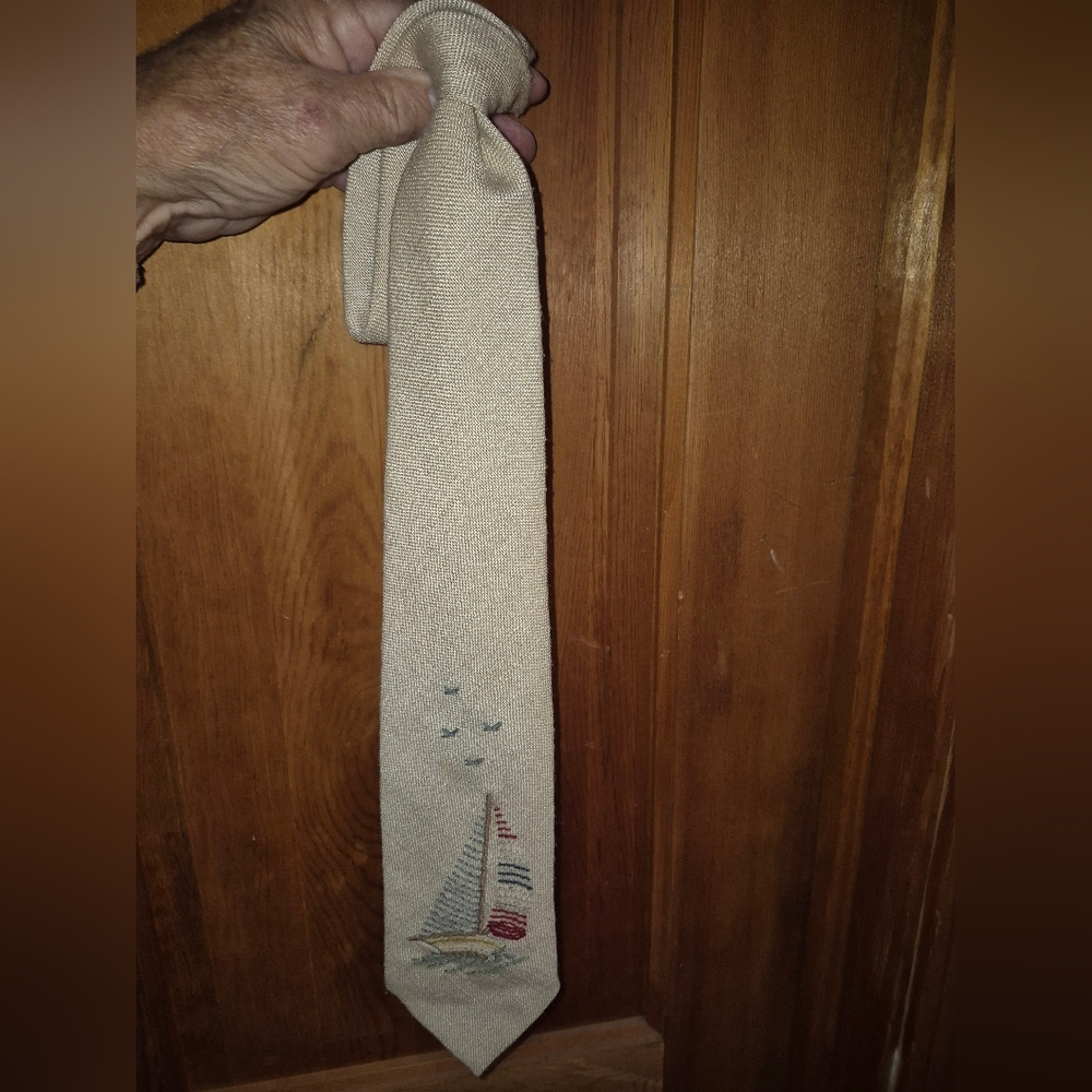 Beige Nautical Design Men's Tie - Cottage Industry Made